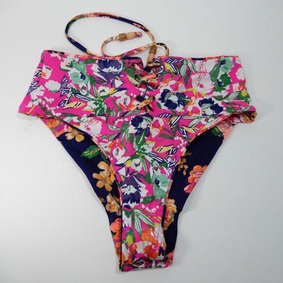 Maaji Peony Applause High Rise Leg Lace up BIKINI BOTTOM Sz M Cheeky Floral NEW - Picture 7 of 8
